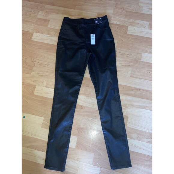 Express Conscious Edit Skinny High Rise Jeans Sz 2L Black Denim NWT Leather Look - Picture 1 of 12